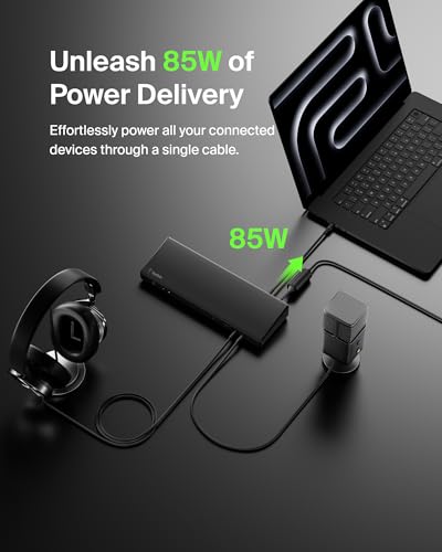 Belkin 15-in-1 Universal Triple Display DisplayLink Docking Station Hub w/ 3 HDMI Ports, 2 DisplayPorts for Triple 4K Display w/ 85W PD, 3.5mm Mic/Speaker, 1 USB-C, & 5 USB-A Ports, Black - style: 15-in-1, Triple Display, 85W