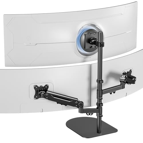 PUTORSEN Freestanding Triple Monitor Stand, Up to 49", Holds 44 lbs | Fully Adjustable Heavy-Duty Gas Spring Arm, VESA 75/100mm, Larger base and built-in cable management, Black - size: Triple Arms