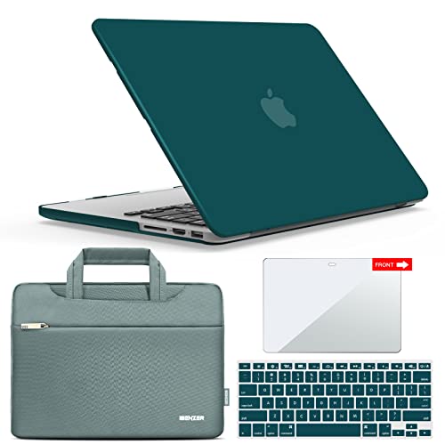IBENZER Compatible with MacBook Pro 13 Inch Case 2015 2014 2013 end 2012 A1502 A1425, Hard Shell Case with Bag & Keyboard Cover & Screen Film for Old Version Mac Pro 13, Quetzal Green, R13-QUGN+3SP - color: Quetzal Green