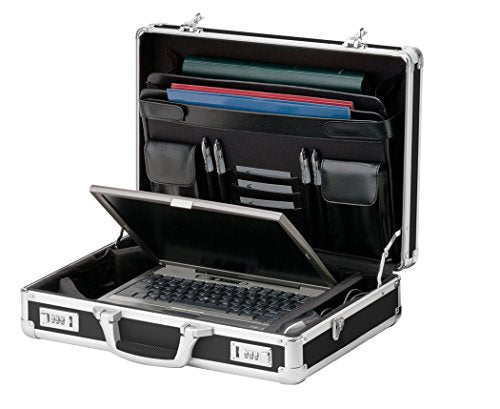 Vaultz Locking Briefcase - 18 x 14.25 x 5 Inch Combination Lock Hard Laptop Case w/Strap - Briefcases for Men and Women - Black