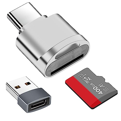 TF Card Reader, Micro SD Card Reader, Type C TF Memory Card Reader Adapter with USB C to USB Adapter Compatible with Laptops, MacBook, Samsung Galaxy (Silver) - color: Silver