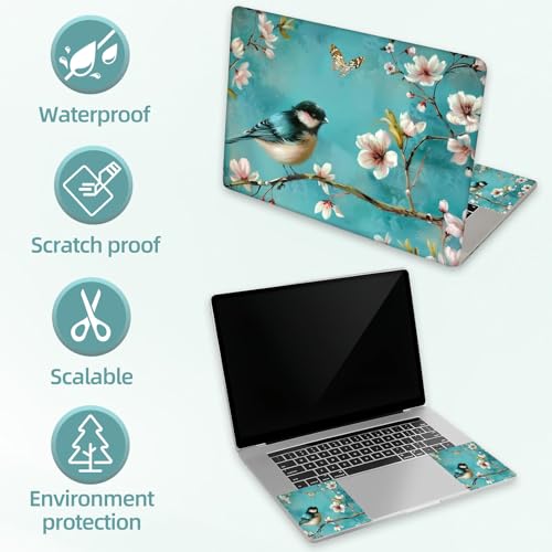 Universal Laptop Skin Decal, 3-Piece Vinyl Protector for 12 13 14 15.6" Notebook, Waterproof Anti-Scratch, Easy Trim & Bubble-Free Finish, Bird Sit on Cherry Blossoms - color: Bird Sit on Cherry Blossoms