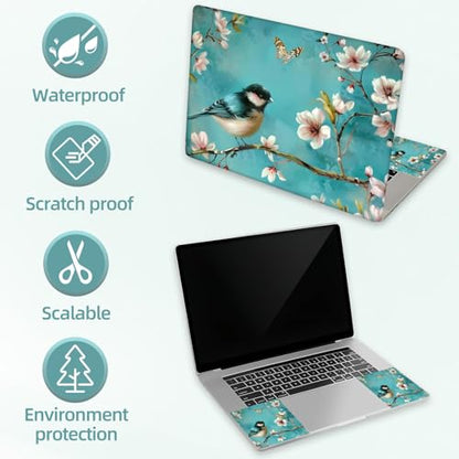 Universal Laptop Skin Decal, 3-Piece Vinyl Protector for 12 13 14 15.6" Notebook, Waterproof Anti-Scratch, Easy Trim & Bubble-Free Finish, Bird Sit on Cherry Blossoms - color: Bird Sit on Cherry Blossoms