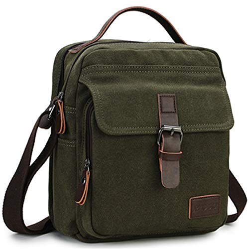 RAVUO Small Messenger Bag for Men, Water Resistant Canvas Satchel Purse Vintage Shoulder Crossbody Bag for Travel Work - color: Green