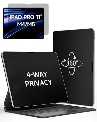 IPROKKO 360° Privacy Matte Screen Protector for iPad Pro 11 inch M4/M5 (2024/2025 5th/6th Generation),4 Way Anti Spy Glare Blue Light 11in Tablet Easy Install Low-Abrasion Paperfeel Privacy Filter [Compatible with Apple Pencil, Writing Tips Friendly] - si