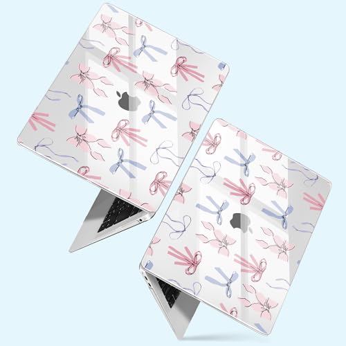 for MacBook Air 13 inch Case 2020 M1 A2337 2019 2018 Release– Fashionable Lightweight Floral Design Transparent HD Clear Laptop Shell, with TPU Keyboard Cover & OTG Adapters, Pink Bow - color: Pink bow