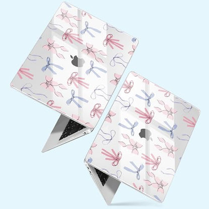 for MacBook Air 13 inch Case 2020 M1 A2337 2019 2018 Release– Fashionable Lightweight Floral Design Transparent HD Clear Laptop Shell, with TPU Keyboard Cover & OTG Adapters, Pink Bow - color: Pink bow