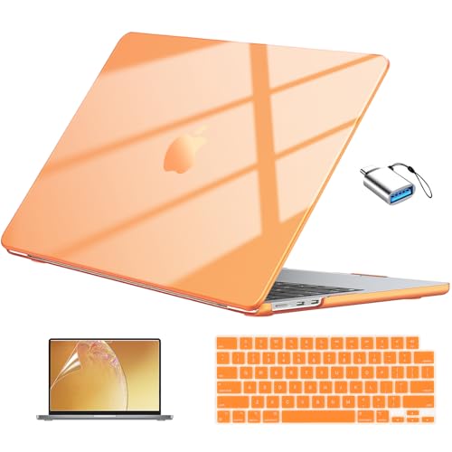EooCoo for MacBook Air 13 inch Case M5/M4/M3/M2 2026-2022, Crystal Orange | Easy Snap-On Fit for Mac Air 13.6"，Hard Shell & Keyboard Cover & Screen Film & Type-C Included, A3449/A3240/A3113/A2681 - color: Crystal Cosmic Orange
