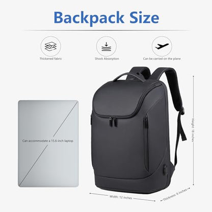 Business Backpack for Women & Men with USB Charging Port Waterproof Scratch-resistant Fabric 17in Travel Laptop Backpack Flight Approved Carry on Backpack Reinforced Breathable Straps Black - color: Black