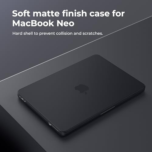 EooCoo for MacBook Neo Case 13 inch 2026, Scratch Resistant, Matte Black | 4 in 1 Kit, Durable, Easy Snap-On, Stays New, Model A3404 (A18 Pro Chip) - color: Matte Black