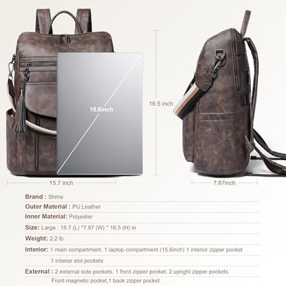 Laptop Backpack for Women 15.6 inch,Travel Leather Backpack Purse Nurse Teacher Carry on Backpack Computer Bag,Professional Water-Resistant College Business Work Casual Daypack,Nubuck Coffee - color: Nubuck Coffee