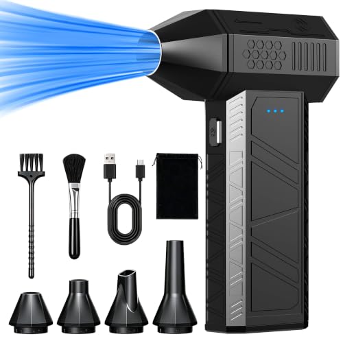 Compressed Air Duster-110000 RPM Super Power Electric Air Duster, 3-Speed Adjustable Rechargeable Cordless Air Blower with Fast Charging, 4 Nozzle for PC, Keyboard, Car, Home, Outdoor - color: Black-x3mini