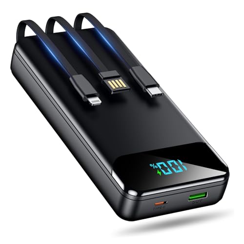 Portable Charger 40000mAh Power Bank - PD 22.5W Fast Charging Battery Pack, Built-in Cable Phone Charger 4 Output 3 Input, Compatible with iPhone 16 15 14 13 Android Samsung