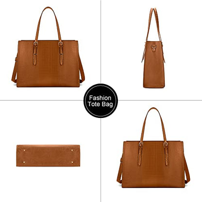 Laptop Bag for Women 15.6 Inch Crocodile Leather Tote Bag Water-resistant Work Briefcase Business Computer Shoulder Bag for Travel Teacher Nurse Professional Handbag - color: Brown