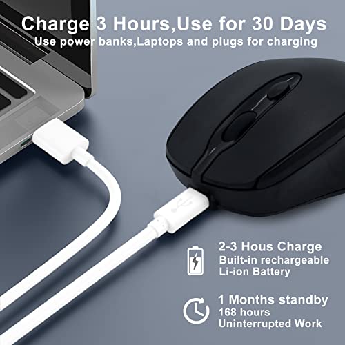 Bluetooth Mouse,Rechargeable Wireless for Laptop/iPad/MacBook Pro/Air, Silent Mouse Portable Slim for Surface Pro/PC/Lenovo/Samsung Tablet (Black) - color: Black