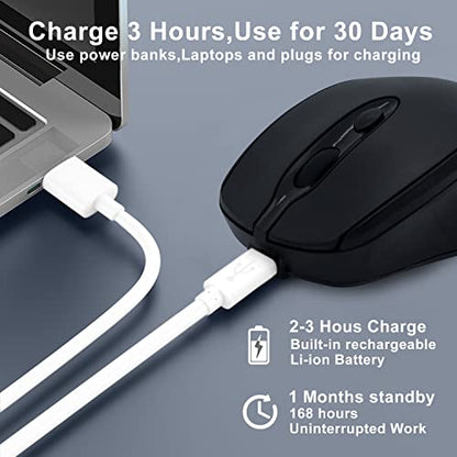 Bluetooth Mouse,Rechargeable Wireless for Laptop/iPad/MacBook Pro/Air, Silent Mouse Portable Slim for Surface Pro/PC/Lenovo/Samsung Tablet (Black) - color: Black
