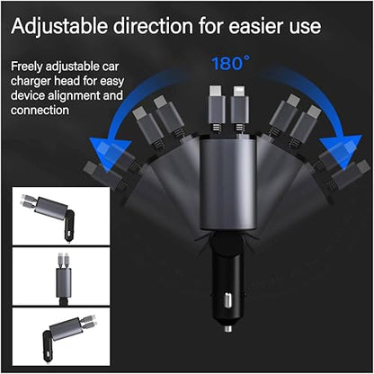 159W GaN 5-in-1 Retractable Car Charger, Dual Cig Lighter, 180° Adjust | Wide compatibility with cell phones, tablets and laptops for road travel power supply