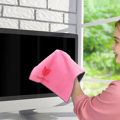 Pink Extra-Large Cleaning Cloths - 16"x12" Giant, Soft & Scratch-Free for TV, MacBook, iPad, Car Screens, Mirrors, Lenses, VR | Reusable Washable Pink & Gray 2-Pack