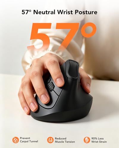 KYSONA Ergonomic Mouse Wireless, Bluetooth Vertical Mouse, 5-Level Adjustable DPI, 2.4G Silent Switch Mice for Windows, MacOS, IPadOS, Laptop, PC, Black - color: Black