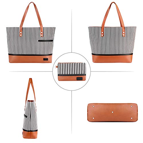 Laptop Tote Bag for Women Large Canvas Womens Briefcase Waterproof Computer Bag Work Bags for Women Fits 15.6 inch Laptop - color: Brown