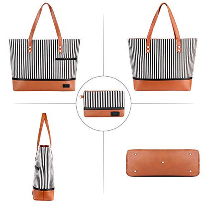 Laptop Tote Bag for Women Large Canvas Womens Briefcase Waterproof Computer Bag Work Bags for Women Fits 15.6 inch Laptop - color: Brown