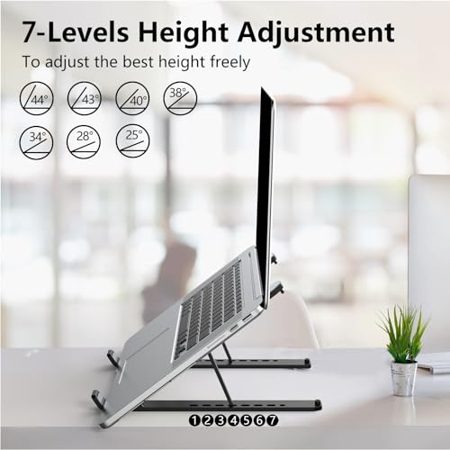 Tonmom Laptop Stand for Desk, Adjustable Laptop Riser, Black | ABS+Silicone Foldable Portable Notebook Holder, Ventilated Cooling Notebook Mount Computer Stand for 10-15.6” Laptops,Tablets - color: Black