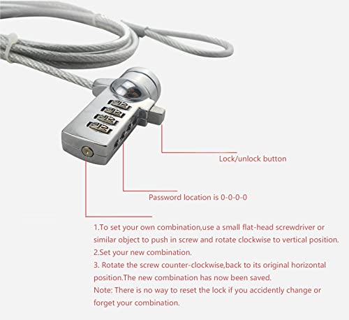 AOMGD 2 Pcs Laptop Lock Notebook Combination Lock Security Cable | 6-Foot, 4 Digit Password Protections, Theft Deterrent, Suitable for 3x7mm Keyholes - color: Silver