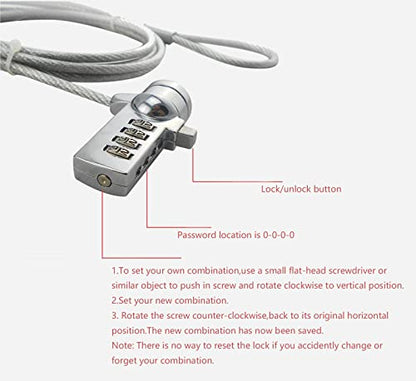 AOMGD 2 Pcs Laptop Lock Notebook Combination Lock Security Cable | 6-Foot, 4 Digit Password Protections, Theft Deterrent, Suitable for 3x7mm Keyholes - color: Silver