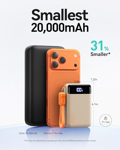 INIU Smallest 20000mAh Power Bank, 22.5W PD Fast Charging Portable Charger with USB-C Cable, Flight-Safe Battery Pack for Travel & Women Daily Commute & Gift for iPhone Samsung iPad, mini Size, Beige | USB-C Cable, Flight-Safe, Travel Essentials, Flashlig