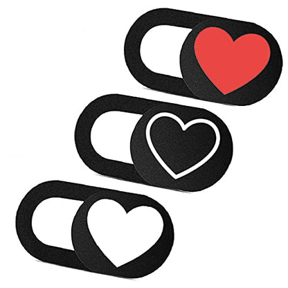 Webcam Cover Slide Ultra Thin Laptop Camera Privacy Protect Heart | 3 Pcs Cute love, Ultra thin camera cover fit for Cell phone desktop tablet PC, front camera blocks webcam to protect privacy - color: Heart Black