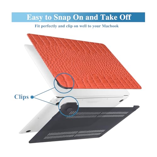 Compatible with MacBook Air 13 inch Case 2026 M5, 2022-2025 M4/M3/M2 A3449 A3240 A3113 A2681, Texture Luxury Crocodile Aligator Skin Snakeskin PU Leather Hardshell Case & Keyboard Cover, Orange - color: # Shiny Orange Crocodile