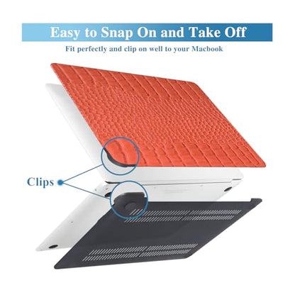 Compatible with MacBook Air 13 inch Case 2026 M5, 2022-2025 M4/M3/M2 A3449 A3240 A3113 A2681, Texture Luxury Crocodile Aligator Skin Snakeskin PU Leather Hardshell Case & Keyboard Cover, Orange - color: # Shiny Orange Crocodile