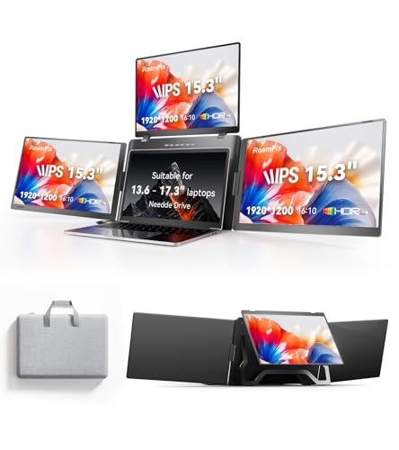15.3" Laptop Screen Extender, Just 1 Cable for 3 Screens Quad Monitor, FHD 1200P IPS Screen Extender for 12"-17.3” Laptops, Travel Portable Monitor Compatible with Windows, Mac - size: 15.3", style: Quad monitor