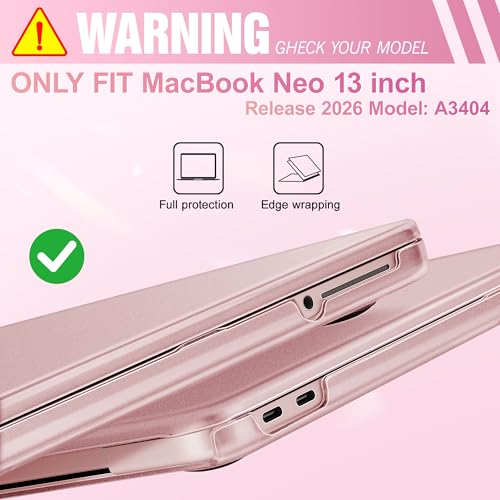 May Chen Compatible with MacBook Neo 13 inch Model A3404 2026 Release, Slim & Lightweigh Frosted Finish Protective Case with Keyboard Cover&Screen Protector, Frosted Blush - color: Frosted Blush