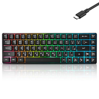 Guiheng Wired Portable 60% Mechanical Gaming Keyboard,RGB LED Backlit Compact 68 Keys Mini Wired Office Keyboard with Red Switch for Windows Laptop PC Mac - Black - color: black