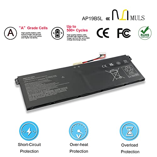 MULS AP19B5L Laptop Battery for Acer Aspire 5 A515-43 A515-52 SF314-42 | A515-43-R19L A515-43-R73N A515-43-R6MB A515-43G A515-52G SF314-42-R2VJ SF314-42-R2CZ SP314-21N-R5FR Vero AV15-51 15.4V 54.6Wh