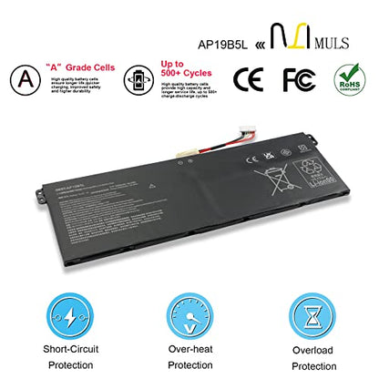 MULS AP19B5L Laptop Battery for Acer Aspire 5 A515-43 A515-52 SF314-42 | A515-43-R19L A515-43-R73N A515-43-R6MB A515-43G A515-52G SF314-42-R2VJ SF314-42-R2CZ SP314-21N-R5FR Vero AV15-51 15.4V 54.6Wh