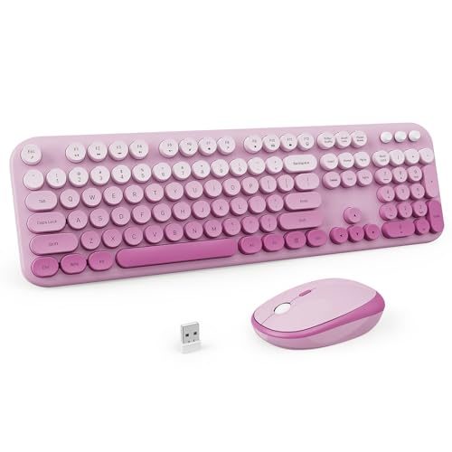 Wireless Keyboard and Mouse Combo, 2.4GHZ Typewriter Retro Full Size Keyboards, Cute Colorful Computer Keyboard and Wireless Mouse for Laptop/Desktop/Windows/PC (Pink Gradient) - color: Pink Gradient