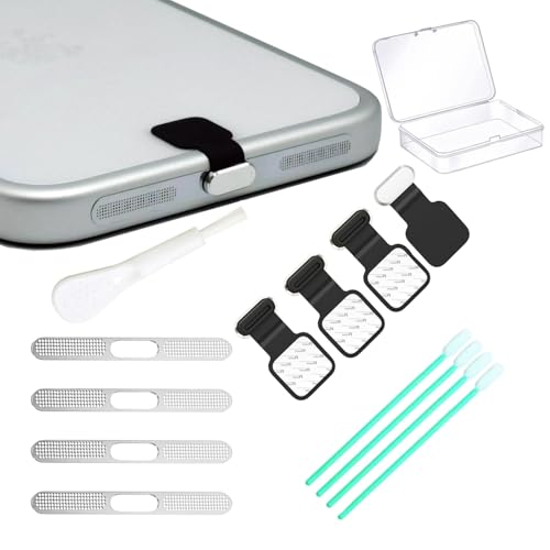 [4-Pack] Phone Anti-Lost Dust Plug, Type-C Cover Cap, Mesh Speaker Dust Cover, Cell Phone Cleaning Kit with Brush - Universal Port Plug Set Accessories for iPhone17 Pro/Pro Max (Silvery 17 Pro-4) - color: silvery 17 Pro-4