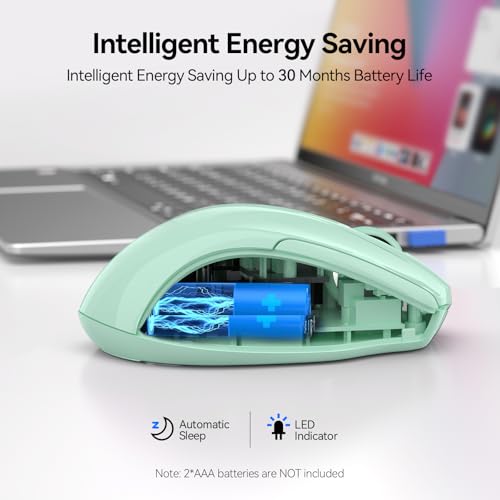TECKNET Wireless Mouse (2.4G & BT5.0/3.0) Silent 4800 DPI Computer USB A & Bluetooth Mouse 6 Buttons, Wide Compatibility - Green - color: Green