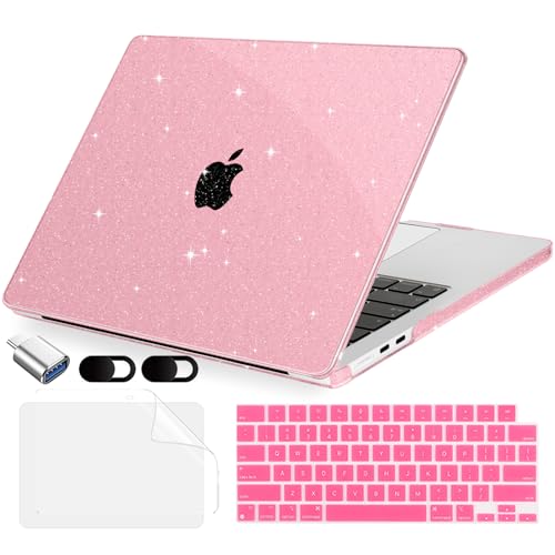 MecBevia Compatible with 2026 M5 MacBook Air 13 inch Case 2026 2025 2024-2022 M5 A3449 M4 A3240 M3 A3113 M2 A2681, Keyboard Cover, Screen Protector, Webcam Cover & Type-C OTG, Sparkly Pink - color: Sparkly Pink