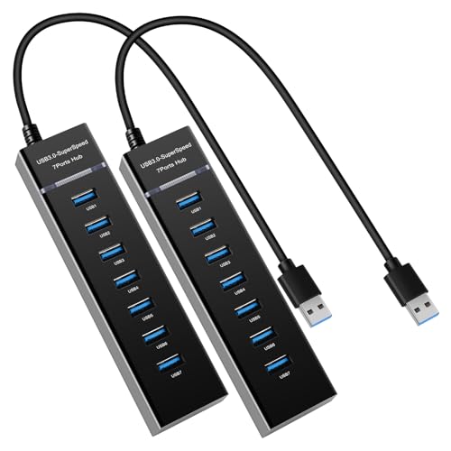 7-Port USB Hub, YaimhSound 6 Port USB Hub, USB to Multiple USB, USB 3.0 2.0 | USB Splitter for Laptop, USB Multiport Adapter for PC, Keyboard, Mouse, SSD, Dell, HP, Lenovo, MacBook, Acer,Surface,1ft 2PCS - color: 2PCS