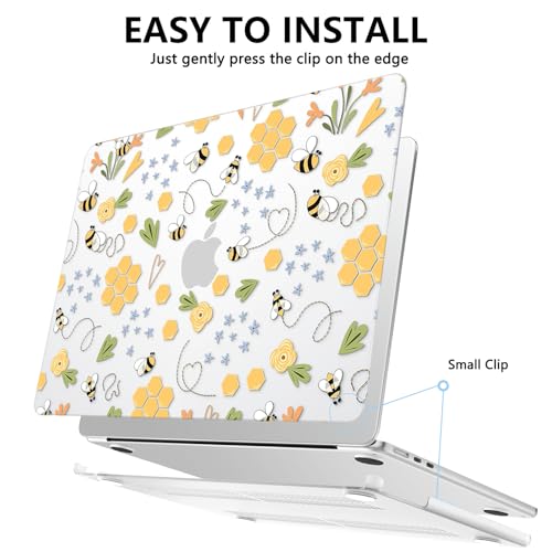 AKIT for MacBook Air 13 inch Case M5 M4 M3 M2 2026-2022, Bee | A3449 A3240 A3113 A2681, Vibrant Pattern Hard Shell Laptop Case+Screen Protector+Keyboard Cover for MacBook Air 13.6 inch - color: Bee