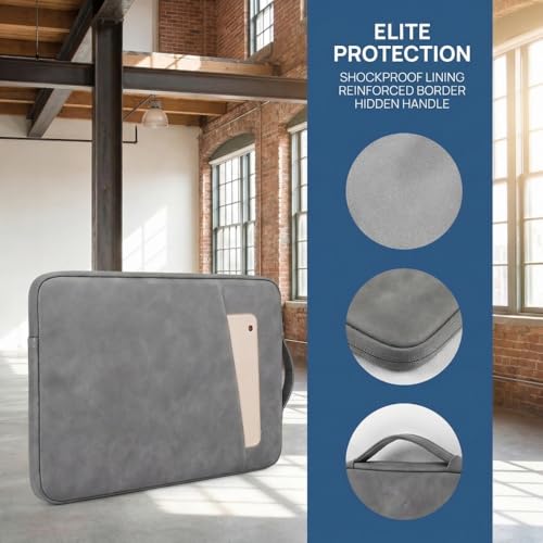 PU Leather Laptop Sleeve 14 inch, Slim Laptop Carrying Case Bag Computer Sleeve Cover Compatible with MacBook Air/Pro, HP, Dell, Lenovo(Gray) - color: Dark Gray, size: 14 inch
