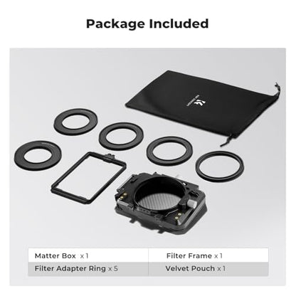 K&F CONCEPT Matte Box with Carbon Fiber Top Flag, with 5pcs Adapter Rings | DSLR Camera Matte Box with Carbon Fiber Top Flag, with 67/72/77/82/95mm Adapter Rings-FM702