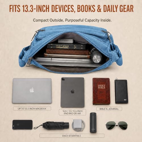 Rfid Crossbody Messenger Bag with Water Bottle Holders, 13 inch Laptop Shoulder Bag, Sling Satchel Purse w/Built-in Wallet - color: Sky Blue