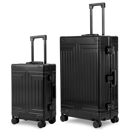 All Aluminum Magnesium 20/28 Luggage set ，Cut from Whole Aluminum Sheet，22x14x9 Airline Approved ，（3rd Generation，Premium Magnesium Metal zipperless suitcase ） (black, 20+28inch) - color: black, size: 20 inch + 28 inch