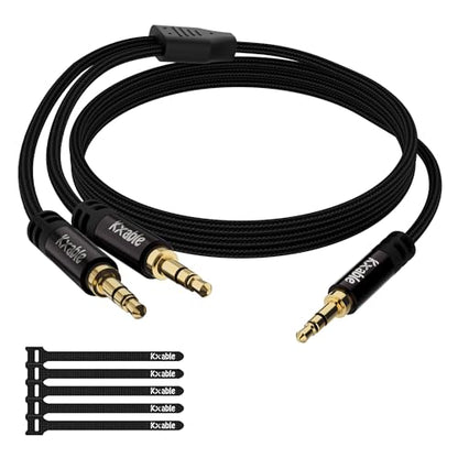 Kxable 1/8 Inch TRS Stereo Y Splitter Cable 10FT, 3.5mm Male to 2-Male Y-Splitter Stereo Audio Cable, for Cell Phone PC Laptop, Speaker, Headphones, Suitable for Switching or Two Sets of Speakers - size: 10FT