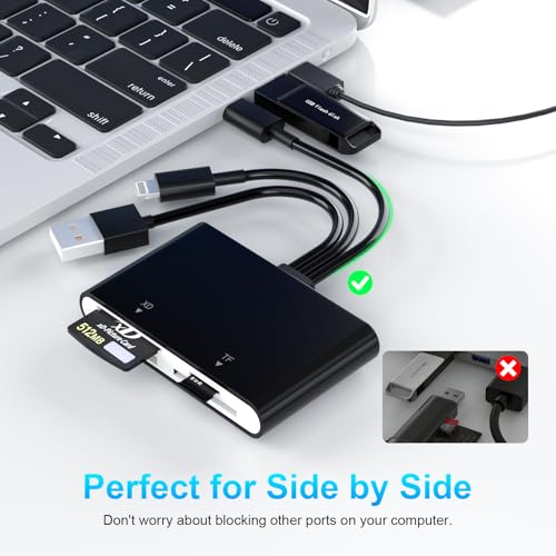Memory Stick Pro Duo Adapter, 4 in 1 SD/TF/MS/XD Card Reader, XD Picture Card Reader for USB C/Lightning/USB A, Multi-SD Card Reader for iPhone 17/16/15/14/13/12/11/iPad/MAC/Android/Laptop/PC