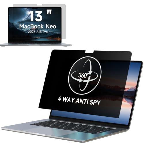 IPROKKO 360° Privacy Screen (Matte) for 2026 MacBook Neo 13-inch A18 Pro | 4-Way Anti Spy, Blue Light Filter, Anti Glare, Anti-Scratch Screen Cover, PET Screen Shield Film, Easy Install - size: Mac-Neo-13"